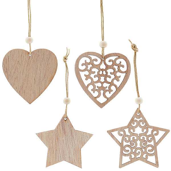 

PandaHall Gorgecraft 2 Sets 2 Style Christmas Theme Wood Pendants Decoration, for Christmas Tree Hanging Decorations, Star & Heart, Mixed...