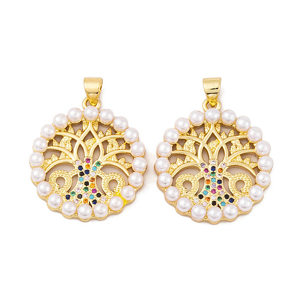 

PandaHall Brass Micro Pave Cubic Zirconia Pendants, with ABS Beads, Real 18K Gold Plated Tree Charms, Colorful, 26x23x4.5mm, Hole: 5x3.5mm...