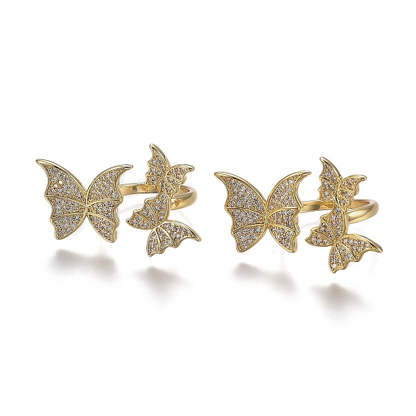 

PandaHall Adjustable Brass Micro Pave Clear Cubic Zirconia Cuff Rings, Open Rings, Long-Lasting Plated, Butterfly, Real 18K Gold Plated...