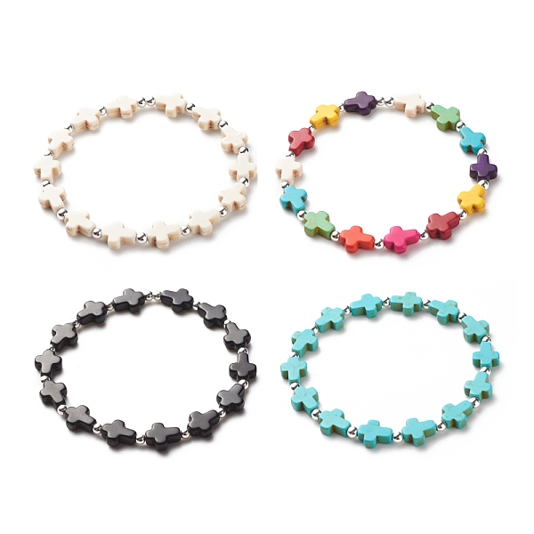 

PandaHall Synthetic Turquoise(Dyed) Cross Beaded Stretch Bracelet, Religion Gemstone Jewelry for Women, Mixed Color, Inner Diameter: 2-1/4..., Multicolor