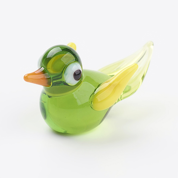 

PandaHall Home Decorations, Handmade Lampwork Display Decorations, Bird, Green Yellow, 27x15x14mm Lampwork Bird Green