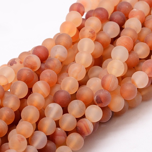 

PandaHall Dyed Frosted Natural Agate Round Beads Strands, Coral, 8mm, Hole: 1mm, about 48pcs/strand, 14.9 inch Natural Agate Round Red
