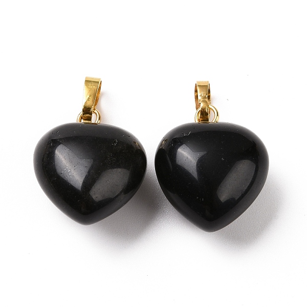 

PandaHall Natural Obsidian Pendants, with Golden Tone Brass Findings, Heart Charm, 18x15~15.5x6~8mm, Hole: 6x3mm Obsidian Heart