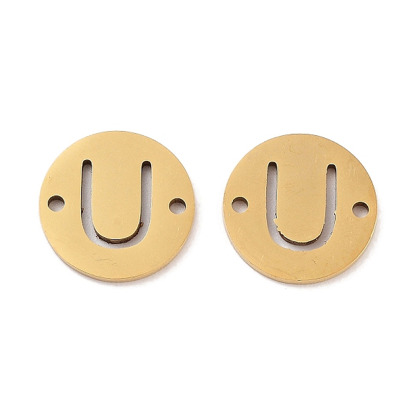 

PandaHall Vacuum Plating 201 Stainless Steel Hollow Flat Round Links, Letter Connector Charms, Real 18K Gold Plated, Letter U, 12x1mm, Hole...