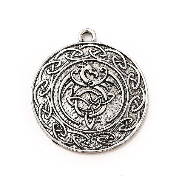 

PandaHall Tibetan Style Alloy Pendants, Flat Round with Dragon & Knot Charm, Antique Silver, 38x34x2.5mm, Hole: 2.6mm Alloy Flat Round