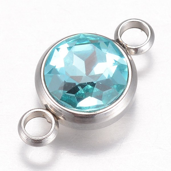 

PandaHall Glass Links connectors, Faceted, with 304 Stainless Steel Findings, Flat Round, Stainless Steel Color, Aquamarine, 17.5x10x6.5mm..., Cyan