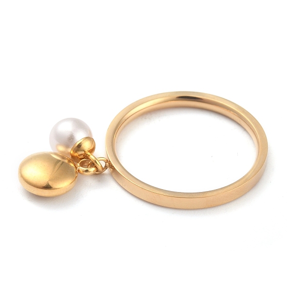 

PandaHall Dual-use Items, 304 Stainless Steel Finger Rings or Pendants, with Plastic Round Beads, Flat Round, White, Golden, US Size 7...