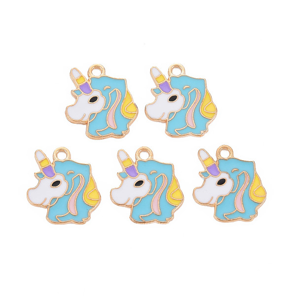 

PandaHall Alloy Enamel Pendants, Cadmium Free & Lead Free, Light Gold, Unicorn, Light Sky Blue, 18x16.5x1.5mm, Hole: 1.8mm Alloy+Enamel...