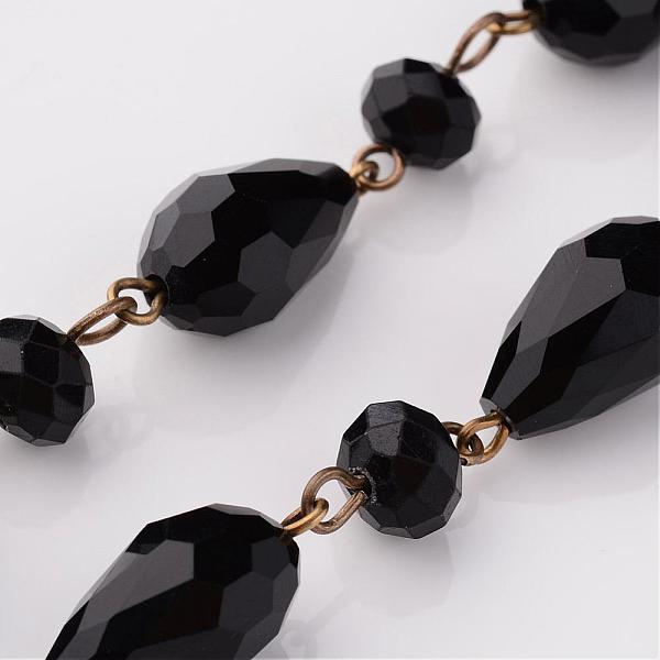 

PandaHall Handmade Glass Beads Chains, Unwelded, for Necklaces or Bracelets Making, with Antique Bronze Iron Findings, Black, 39.37 inch...