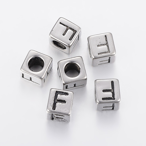 

PandaHall 304 Stainless Steel Large Hole Letter European Beads, Cube with Letter.F, Antique Silver, 8x8x8mm, Hole: 5mm 304 Stainless Steel...