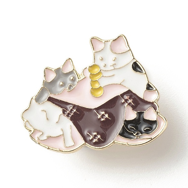 PandaHall Double Cat Enamel Pin, Animal Iron Enamel Brooch for Backpack Clothes, Light Gold, Pink, 19.5x24x10mm Iron Pink