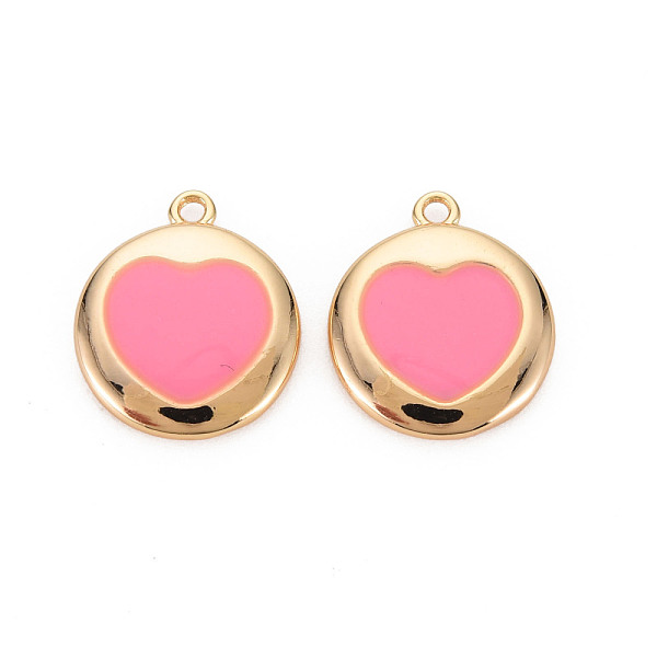 

PandaHall Brass Enamel Pendants, Nickel Free, Real 18K Gold Plated, Flat Round with Heart, Pink, 16x14x2mm, Hole: 1.2mm Brass+Enamel Flat...