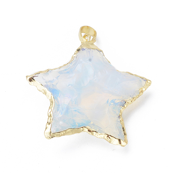 

PandaHall Opalite Pendants, with Brass Snap on Bails, Edge Metal Color Plated, Star, Golden, 30~45x30~45x7.5~10mm, Hole: 4.5x7mm Opalite...