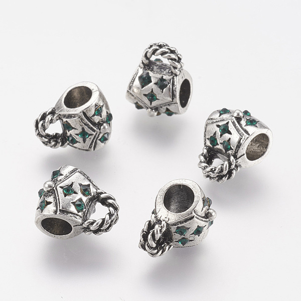 

PandaHall Tibetan Style Alloy Rhinestone Tube Bails, Loop Bails, Column, Antique Silver, 11x14x10mm, Hole: 5mm Alloy+Rhinestone Column