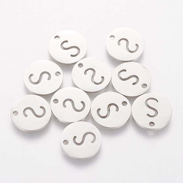 

PandaHall 201 Stainless Steel Charms, Flat Round with Letter, Stainless Steel Color, Letter.S, 12x1mm, Hole: 1.5mm 201 Stainless Steel...