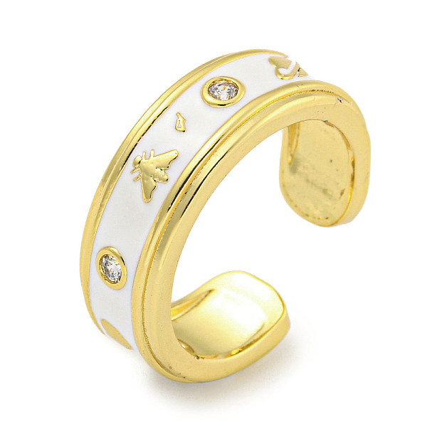 

PandaHall Moth Rack Plating Brass Enamel Open Ring, Cubic Zirconia Cuff Rings for Women, Cadmium Free & Lead Free, Long-Lasting Plated, Real..., White