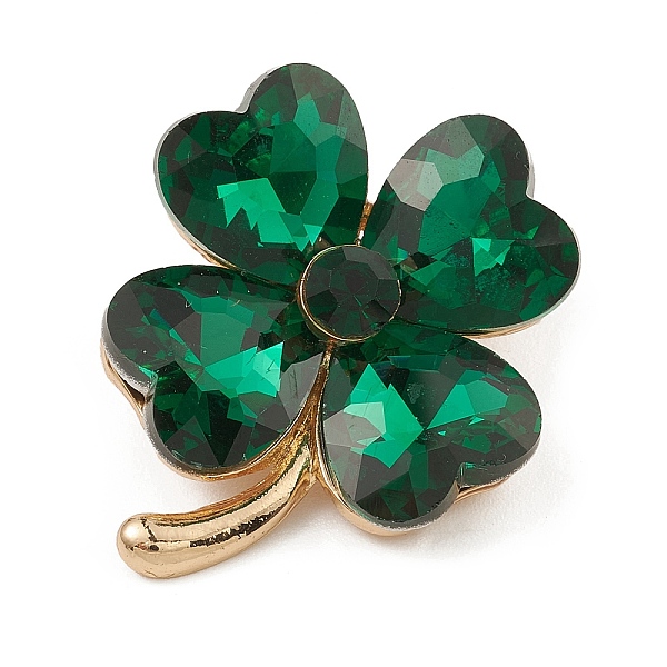 

PandaHall Glass Four-Leaf Clover Brooch Pin, Alloy Badge for Backpack Clothes, Golden, 34x28.3x15mm Alloy Clover
