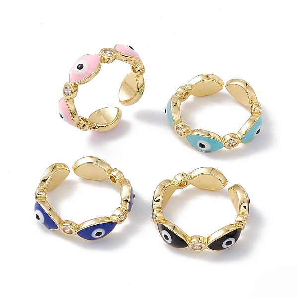 

PandaHall Enamel Evil Eye & Clear Cubic Zirconia Open Cuff Ring, Real 18K Gold Plated Brass Jewelry for Women, Lead Free & Cadmium Free..., Multicolor