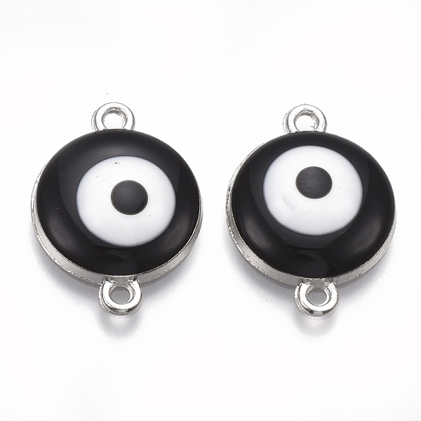 

PandaHall Alloy Links connectors, with Enamel, Flat Round with Evil Eye, Platinum, Black, 22x16x4.5mm, Hole: 1.5mm Alloy+Enamel Evil Eye...