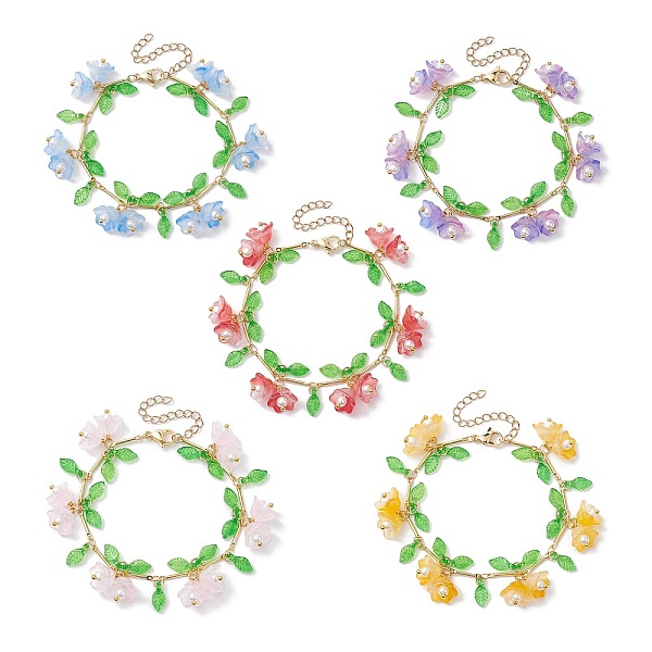 

PandaHall Flower Glass & Acrylic Charm Bracelets, Brass Bar Link Chain Bracelets for Women, Mixed Color, 7-1/8 inch(18cm) Brass Flower..., Multicolor