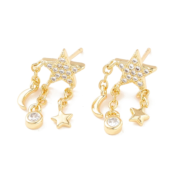 

PandaHall Clear Cubic Zirconia Moon and Star Dangle Stud Earrings, Brass Jewelry for Women, Cadmium Free & Lead Free, Real 18K Gold Plated...