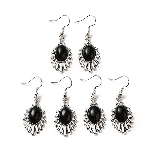 

PandaHall Natural Obsidian Teardrop Dangle Earrings, Platinum Brass Jewelry for Women, Lead Free & Cadmium Free, 45mm, Pin: 0.7mm Obsidian