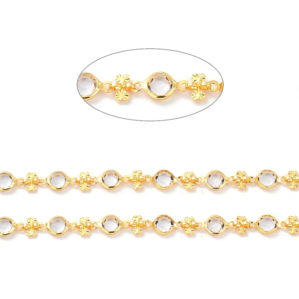 

PandaHall Handmade Brass Link Chains, with Glass, Long-Lasting Plated, Unwelded, with Spool, Flat Round & Double Heart, Golden, Clear, Link...