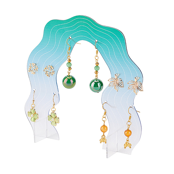 

PandaHall Custom Wavy Acrylic Earring Display Stands, Tabletop Earring Organizer Holder, Pale Turquoise, 15x15x0.3cm Acrylic