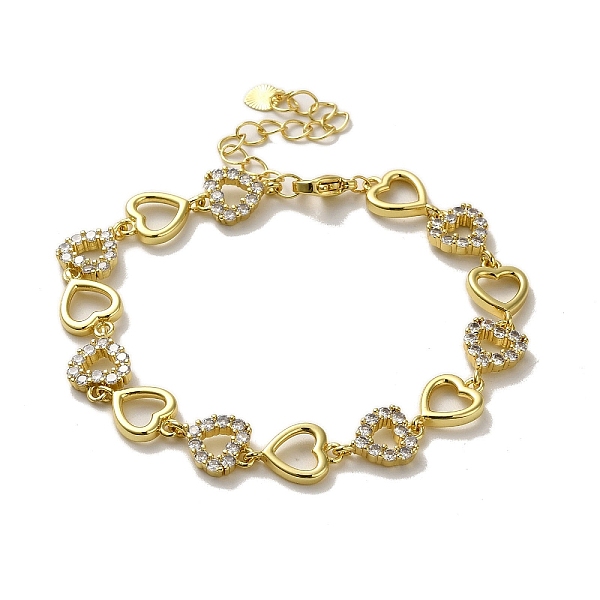 

PandaHall Rack Plating Brass Micro Pave Clear Cubic Zirconia Link Bracelets, Hollow Heart Bracelets for Women, Lead Free & Cadmium Free...