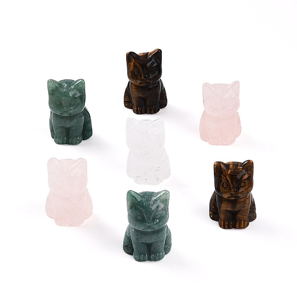 Natural Gemstone Carved Cat Statues Ornament