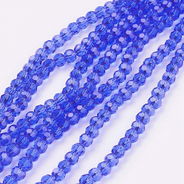 

PandaHall Faceted(32 Facets) Round Glass Beads Strands, Blue, 4mm, Hole: 1mm, about 98pcs/strand, 13.7 inch Glass Round Blue