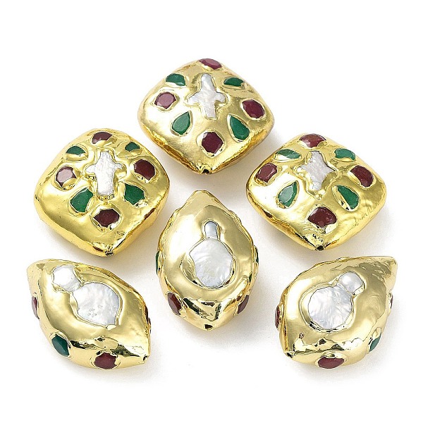 

PandaHall Natural Dyed Jade Rhomus Beads, with Rack Plating Golden Tone Brass Findings and Natural Keshi Pearl, Long-Lasting Plated, Mixed...