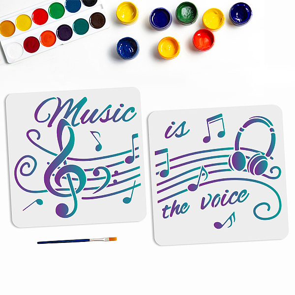 PandaHall MAYJOYDIY 2pcs Music Notes Stencil Musical Notes Treble Clef Stencils 22×10.6inch Splicing Size Music is The Voice Text with Paint...