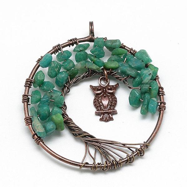 

PandaHall Natural Chip Amazonite Big Pendants, with Brass Wires and Alloy Owl, Tree, Red Copper, 54~57x48~50x5~9mm, Hole: 4.5mm Amazonite...