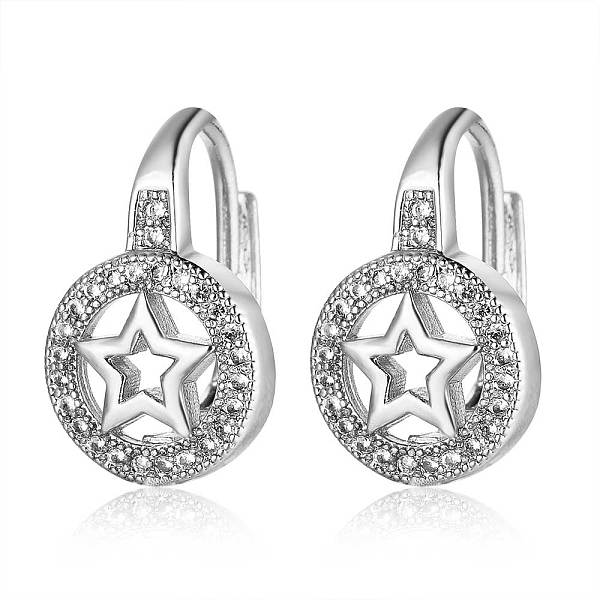 

PandaHall Brass Micro Pave Cubic Zirconia Pentacle Leverback Earrings, Flat Round with Star, Clear, Platinum, 16x13x10.5mm, Pin: 1mm Cubic...