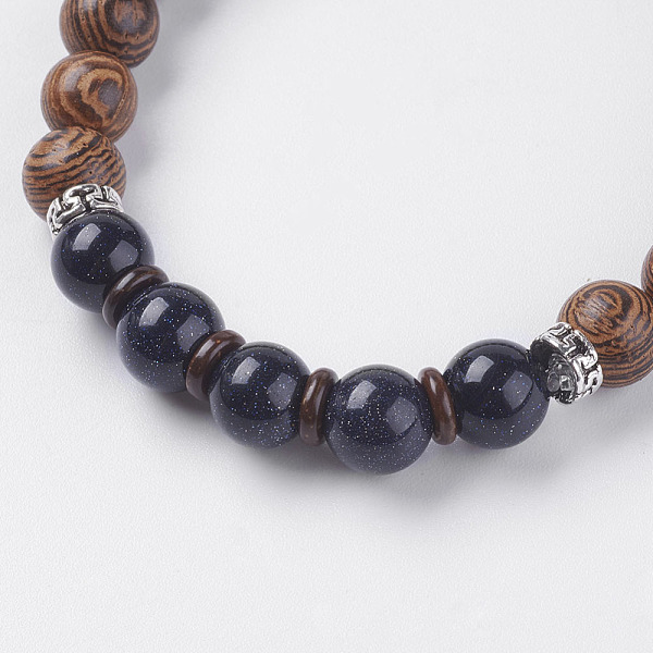 

PandaHall Natural Lava Rock & Wenge Wood Beads & Coconut Stretch Bracelets, with Synthetic Blue Goldstone and Alloy Findings, 2 inch...