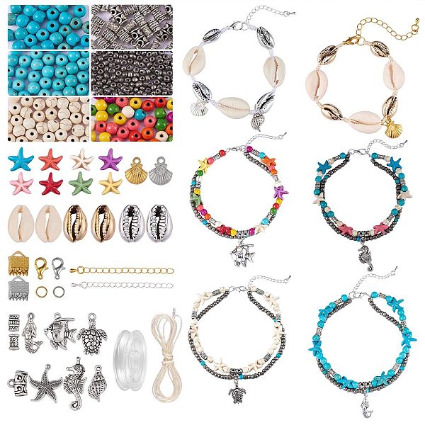 

PandaHall DIY Ocean Theme Anklet Making Kit, Including Synthetic Turquoise & Cowrie Shell & Glass Seed Beads, Alloy Beads & Pendants & Clasp..., Multicolor