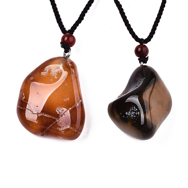 

PandaHall Natural Carnelian/Red Agate Pendant Necklaces, Slider Necklaces, with Random Color Polyester Cords, Nuggets, 26~29.9 inch(66~76cm)...
