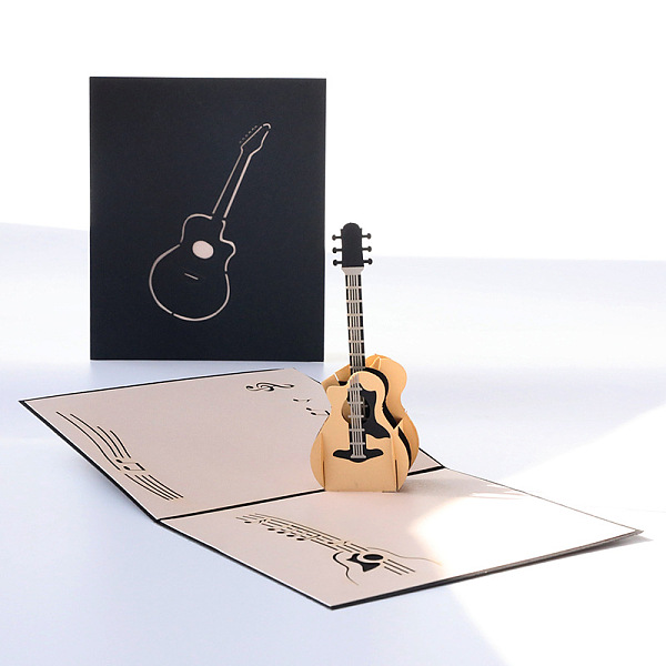 

PandaHall 3D Guitar Pop Up Paper Greeting Card for Birthday Day, Rectangle, Black, 150x130mm Paper Guitar Black