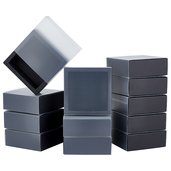

PandaHall Paper Storage Gift Drawer Boxes, Translucent Plastic Cover Gift Packaging Case, Black, 9.7x9.7x3.75cm Paper Square Black