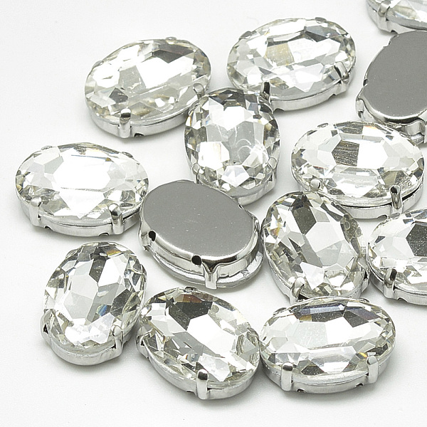 

PandaHall Sew on Rhinestone, Multi-strand Links, Glass Rhinestone, with Brass Prong Settings, Garments Accessories, Faceted, Oval, Platinum..., Clear