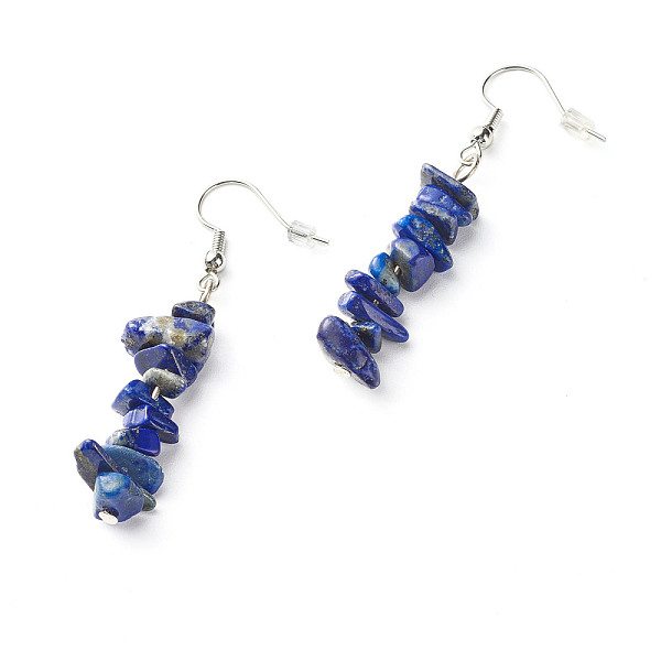 Natural Lapis Lazuli Chip Beads Dangle Earrings