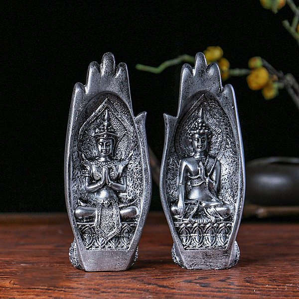 

PandaHall Resin Carved Figurines, for Home Desktop Decoration, Palm with Buddha, Silver, 55x80x200mm Resin Palm Silver