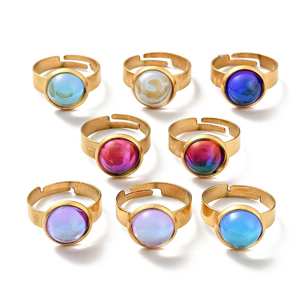 

PandaHall Flat Round K9 Glass Adjustable Ring, 304 Stainless Steel Jewelry for Women, Golden, Mixed Color, US Size 6 1/4(16.7mm), Ring..., Multicolor