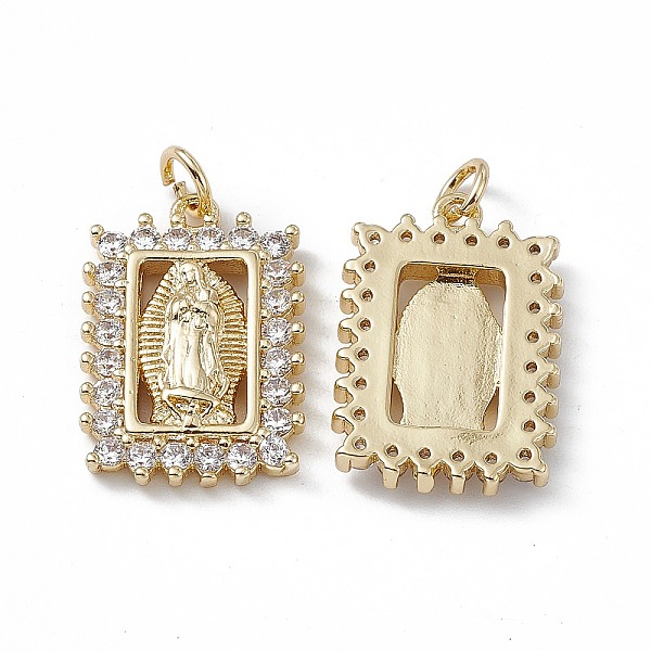 

PandaHall Brass Clear Cubic Zirconia Pendants, with Jump Ring, Rectangle with Virgin Mary Charms, Real 18K Gold Plated, 21.5x14.5x3mm, Hole...