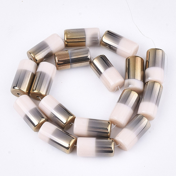 

PandaHall Half Electroplate Opaque Glass Beads Strands, Column, Misty Rose, 19.5~20x10mm, Hole: 1.4mm, about 17pcs/strand, 13.38 inch Glass..., Red
