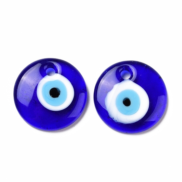 

PandaHall Handmade Lampwork Evil Eye Pendants, Flat Round, Blue, 20x4mm, Hole: 2.8mm Lampwork Evil Eye Blue