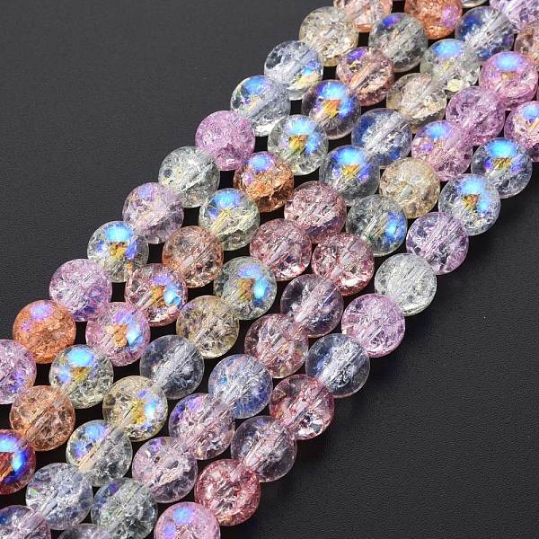 

PandaHall Electroplate Crackle Glass Bead Strands, AB Color Plated, Dyed & Heated, Round, Colorful, 8mm, Hole: 1.2mm, about 50~51pcs/strand...