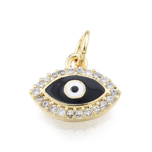 

PandaHall Brass Micro Pave Clear Cubic Zirconia Charms, with Enamel and Jump Rings, Golden, Evil Eye, Black, 10x12x2.5mm, Hole: 3mm...