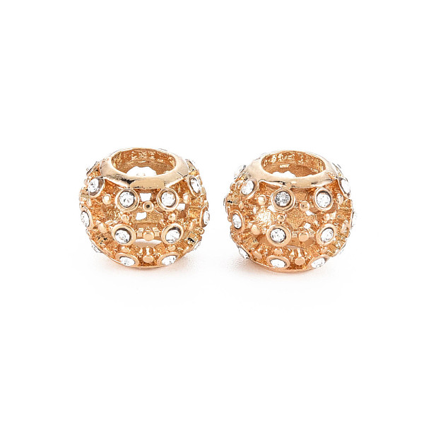 

PandaHall Rack Plating Alloy European Beads, with Rhinestone, Large Hole Beads, Cadmium Free & Nickel Free & Lead Free, Light Gold, Rondelle..., Clear